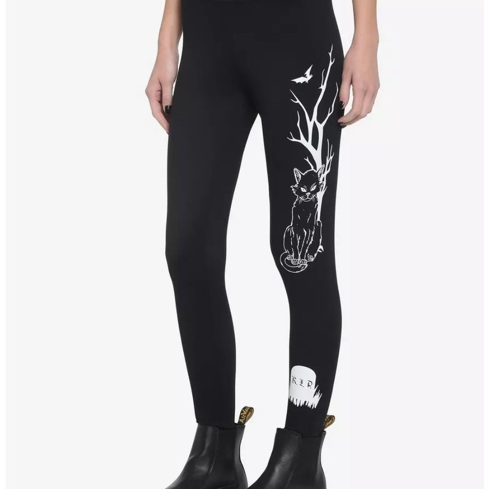 Hocus Pocus Black leggings Halloween Binx Cat Tombstone Size XS Disney